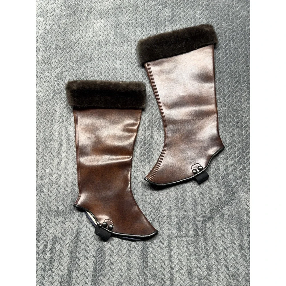 VTG Tweedie Bootops Gaiters Faux fur Trim Brown Overshoe Equestrian XL‎ READ